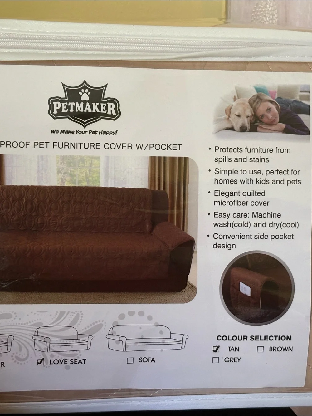 PETMAKER Waterproof Love Seat cover with Pockets, TAN